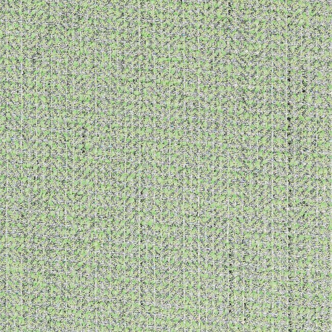 Pastel green tweed with silver threads. Slightly metallic surface.