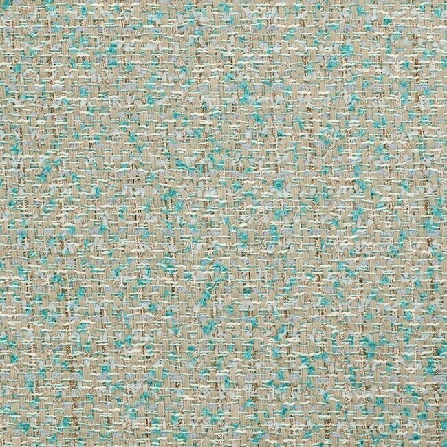 Tweed combining olive green and beige threads with subtle metallic flashes.