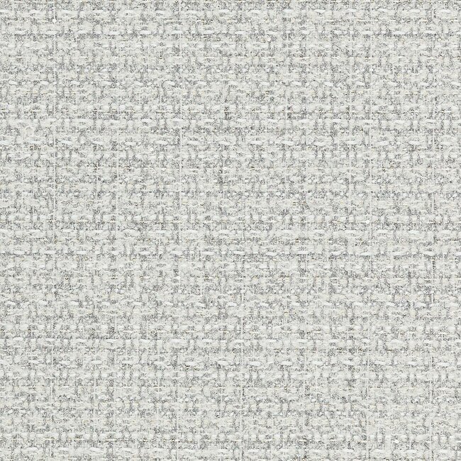 White tweed adorned with silver threads, rich and shiny texture.