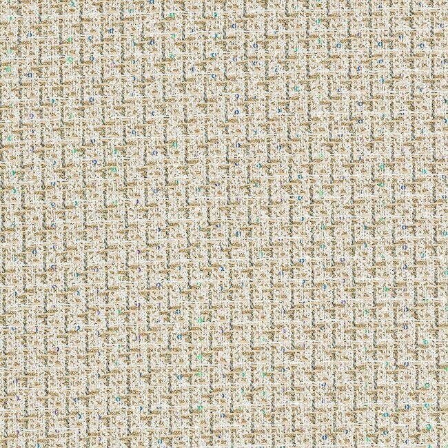 Elegant white and gold tweed, a refined blend for sophisticated outfits.