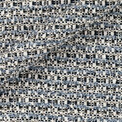 Off-white tweed with blue threads and metallic touches. Denim effect and luminous appearance.