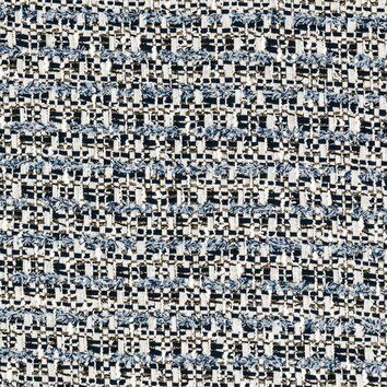 Off-white tweed with blue threads and metallic touches. Denim effect and luminous appearance.