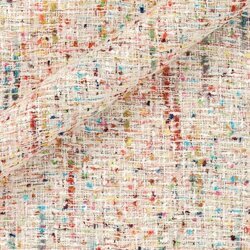 Thick white tweed with multicolored touches and metallic reflections. Luxurious texture.