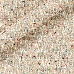 Soft beige tweed with pastel threads (sky blue, pink, green) and some metallic fibres.