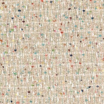 Soft beige tweed with pastel threads (sky blue, pink, green) and some metallic fibres.