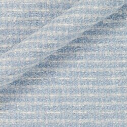 Sky blue tweed with white threads forming an irregular grid. Fresh appearance.