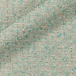 Tweed combining olive green and beige threads with subtle metallic flashes.