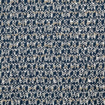 White and blue tweed alternating threads forming a soft grid with metallic reflections.